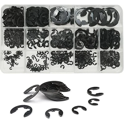 Afbeelding van WeqeYent 500 stuks 14 maten Ø1.5 Ø15mm zwart gelegeerd staal e clip externe borgklemmen ring snap houder ringen assortiment kit (e clip)