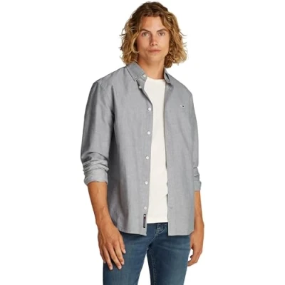 Afbeelding van Tommy Jeans Oxford overhemd met normale pasvorm voor heren, Blauw (Donker Nacht Marine), 6XL grote maten