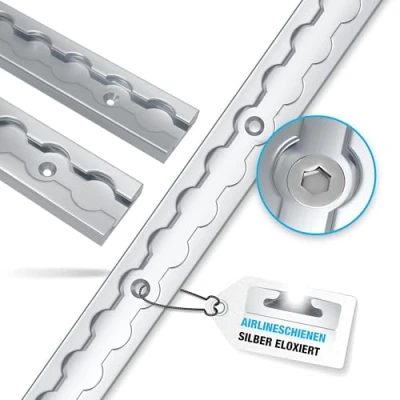 Afbeelding van NTG 4 x 2 m aluminium airline rail, sjorrail, hoekig, met gaten 1975 mm vastzetten van lading voor vrachtwagens en campers geboorde sjorrail zilver geanodiseerd