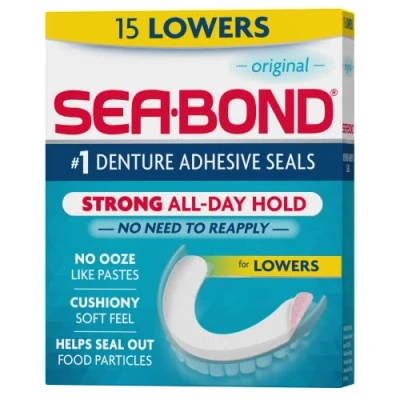 Afbeelding van Sea Bond Secure Kunstgebit zelfklevende afdichtingen, originele onderlagen, zinkvrij, de hele dag door te houden, rommelvrij, 15 stuks (1 stuks)