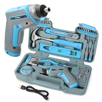 Afbeelding van oCreon 35 Delige Gereedschapsset met Elektrische USB Oplaadbare Schroevendraaier, Handgereedschap &amp; 40 Wandmontage Set in Blauw Koffer Ideaal voor Kinderen en Huishoudelijke Reparaties