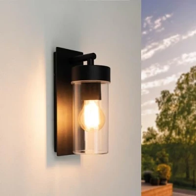 Afbeelding van Ledvion Moderne Solar Wandlamp buiten, Zwart, E27 Fitting, IP44, Buitenlamp, Buitenverlichting, Tuinverlichting, Gevel Verlichting, Buitenwandlamp, Wand lamp