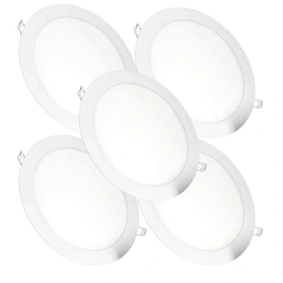 Afbeelding van JANDEI Set van 5 18W LED inbouw plafondlampen, downlights rond, plat, met mat witte aluminium ring, driver inbegrepen, koud wit licht 6000K