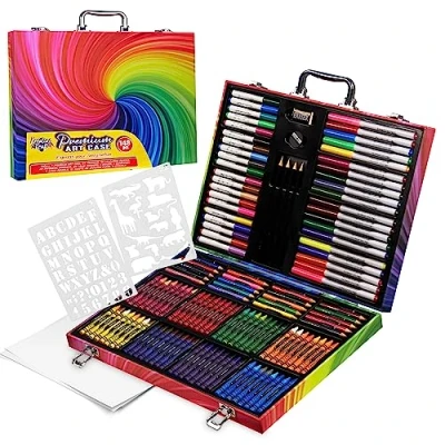 Afbeelding van KreativeKraft Kunstset met 148 stuks voor kinderen waskrijtjes, kleurpotloden, viltstiften kunstbenodigdheden reisetui leeftijd 3+