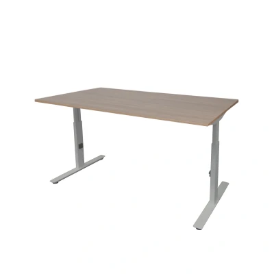 Afbeelding van Linesto Plus bureau, hoogte instelbaar (65 85cm) met 180x80cm havana/ kersen licht 25mm blad en aluminium (RAL9006) t poot frame rechte tenen