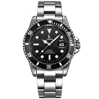Afbeelding van Alienwork Horloge Heren Dames Zilver Metalen Armband Kalender Zwart Elegant