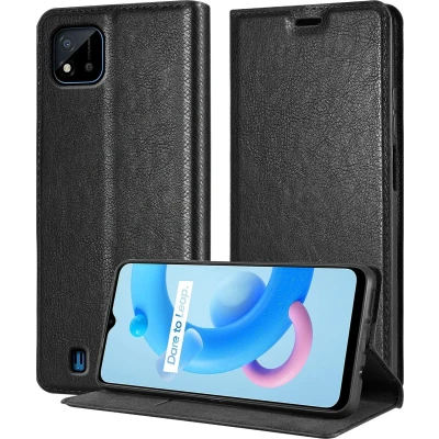 Afbeelding van Cadorabo Hoesje geschikt voor Realme C11 2021 in ZWARTE NACHT Beschermhoes met magnetische sluiting, standfunctie en kaartvakje Book Case Cover Etui