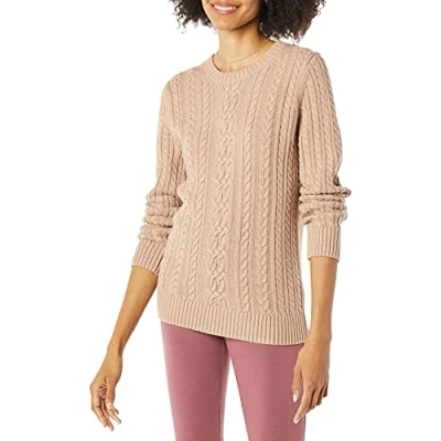 Afbeelding van Amazon Essentials Dames visserskabel lange mouwen ronde hals trui (verkrijgbaar in grote maten), taupe heather, XX Large