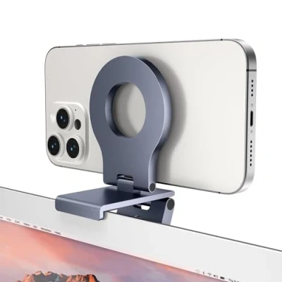 Afbeelding van Itramax Continuity Camerasteun,Magnetische Laptop Telefoonhouder Voor Webcam Compatibel Met iPhone 15,Mag Safe Case,iOS 16 iMac&amp;Macbook MacOS 13 Ventura,Studioweergave,Aluminium Verstelbare Standaard