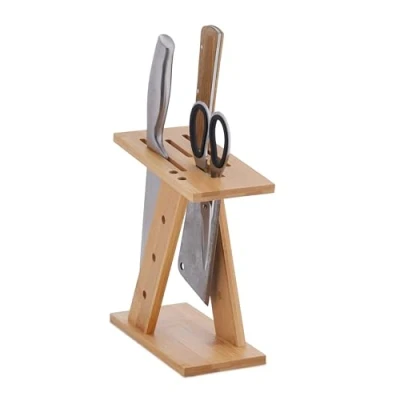 Afbeelding van Relaxdays messenblok leeg messenhouder bamboe messen organizer voor brede
