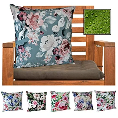Afbeelding van heimtexland ® outdoor kussen decoratief vuil en waterafstotend landhuis tuin bloemen grijs roze type 675
