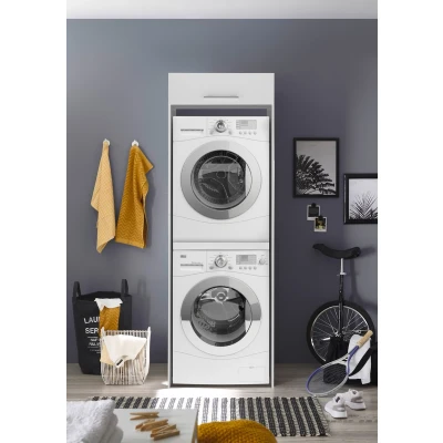 Afbeelding van wasmachine kast en droger ombouw Houten meubel Wit
