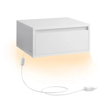 Afbeelding van VASAGLE hangend nachtkastje licht met 3 kleuren zwevende wandplank lade 35 x 40 18 cm moderne woonkamer slaapkamer wolk wit LET654W01