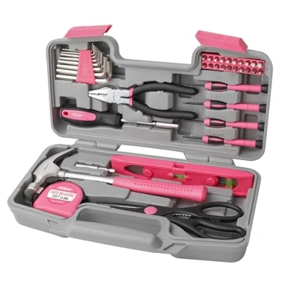 Afbeelding van Gereedschapsset voor Thuis, Apollo Roze Gereedschapskoffer, Dames Set met 39 Meest Gebruikte Handgereedschappen Geweldig Geschenk
