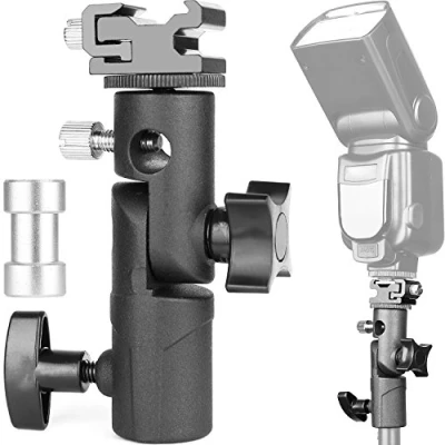Afbeelding van ChromLives Cameraflitsbeugel Licht Stand Beugel Paraplu Mount Flash Speedlite Schoenhouder E Type Compatibel met Canon Nikon Pentax Olympus Nissin Metz Flashes (1 Pack)