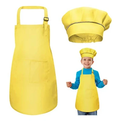 Afbeelding van WEONE Kinderen Schort en Chef Hoed Set, Verstelbare met 2 Zakken voor Jongens Meisjes, Peuter Keuken Tuin Bib Aprons Koken Bakken Schilderen Crafting (7 13 Jaar)