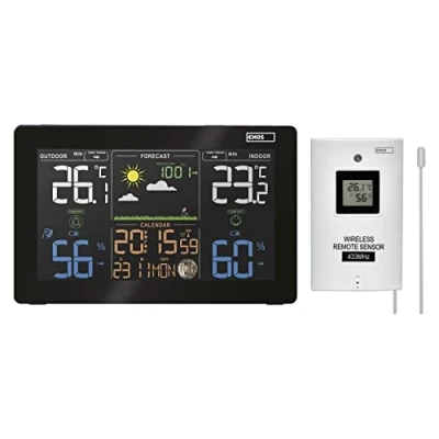 Afbeelding van EMOS E5111 Draadloos weerstation voor binnen en buitentemperatuur met buitensensor, kleurendisplay, weersvoorspelling, radioklok, barometer, druk temperatuurtrend, kalender, wekker snooze,