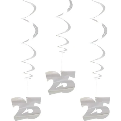 Afbeelding van Decoratie swirl 25 jaar zilver getrouwd 3 stuks