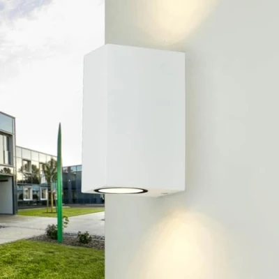 Afbeelding van Licht Erlebnisse Aalborg Wandlamp IP44 GU10 van Aluminium glas in wit