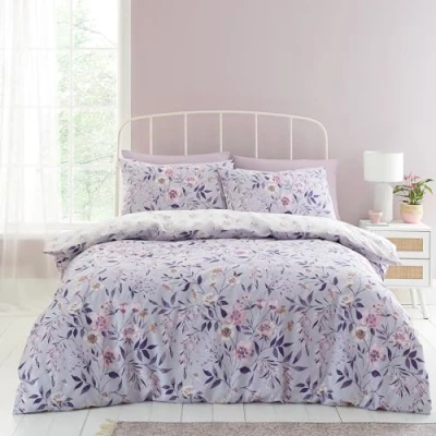 Afbeelding van Catherine Lansfield Isadora Bloemen Omkeerbaar Eenpersoons Dekbedovertrek Set met Kussenslopen Lila