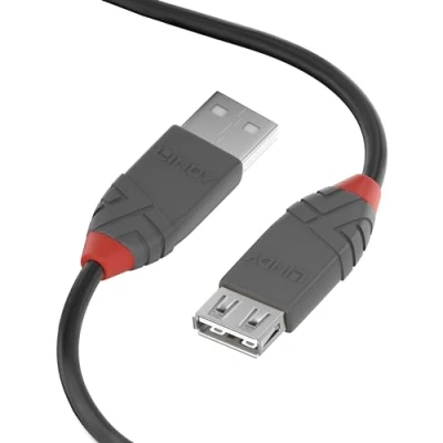 Afbeelding van Lindy 36701 0.5m USB A Mannelijk Vrouwelijk Zwart, Grijs kabel