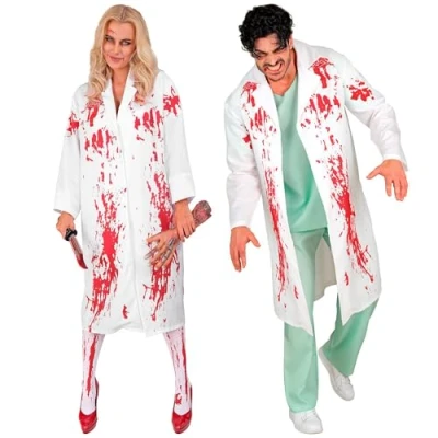 Afbeelding van Widmann Dokter &amp; Tandarts Kostuum Bloederige Doktersjas Dr Horror Man Rood, Wit / Beige Large Halloween Verkleedkleding