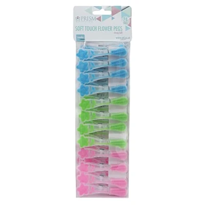 Afbeelding van JVL Prism Soft Touch Flower Design Pegs, Pack van 24, Multicolor (19 272)