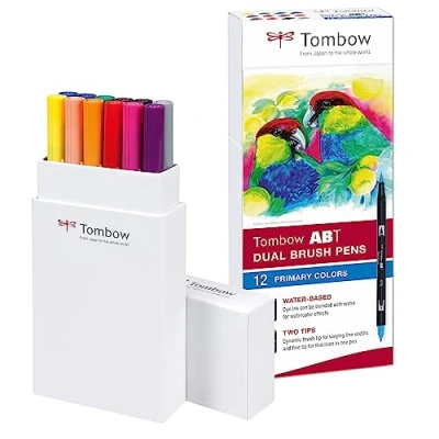 Afbeelding van Tombow ABT dual brush tekenpennen (set van 12) primaire kleuren