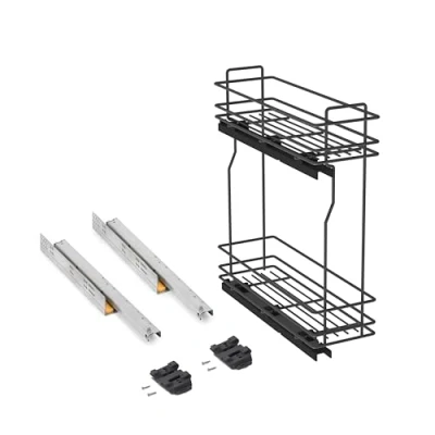 Afbeelding van Emuca Flessenrek uitschuifbaar voor keukenmeubels, zijmontage, met zachte sluiting, Module 200mm, Antraciet grijs, Staal