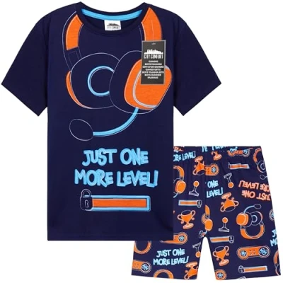 Afbeelding van CityComfort PJ&#039;s voor jongens en tieners, korte pyjamaset, loungewear, zachte nachtkleding, ademende zomernachtkleding, gamingcadeaus jongens, marine/Multi, 9 10 jaar