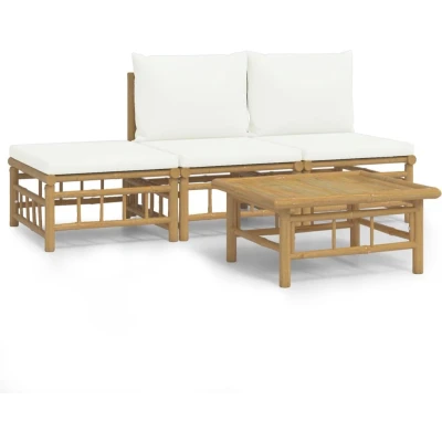 Afbeelding van vidaXL 4 delige Loungeset met kussens bamboe crèmewit