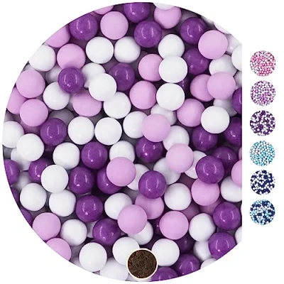 Afbeelding van EinsSein 1kg chocolade balletjes Mix small wit lila paars bruiloft chocoladebollen choco choups omhuld confetti rokante koekjes candy bar candybar geboorte communie geschenken voor gasten