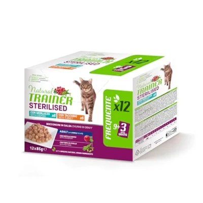 Afbeelding van Natuurlijke Trainer natvoer voor volwassen katten, gesteriliseerd, multipack kalkoen en kabeljauw, 12 x 85 g