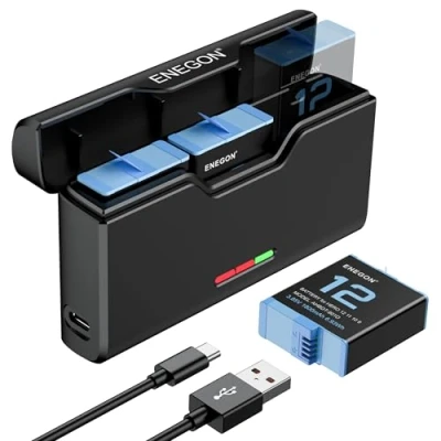 Afbeelding van ENEGON Accuset voor GoPro Hero 12, 11, 10, 9 3 x 1800 mAh batterijen en kanaals USB lcd batterijlader, volledig compatibel (3 + 1 oplader