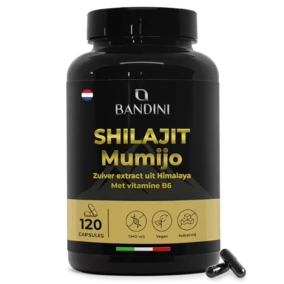 Afbeelding van Bandini® Mumijo Shilajit 120 capsules, 1000 mg per dagdosering, de originele pure uit Himalaya, rijk aan 85 mineralen, met 80% fulvinezuur en vitamine B6, meer dan sporenelementen, veganistisch