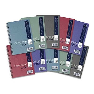 Afbeelding van Cambridge Jotter A5 Card Cover Wirebound Notebook gelijnd met marge 100 pagina, 10 notebooks, groen, blauw, grijs, rood, paars