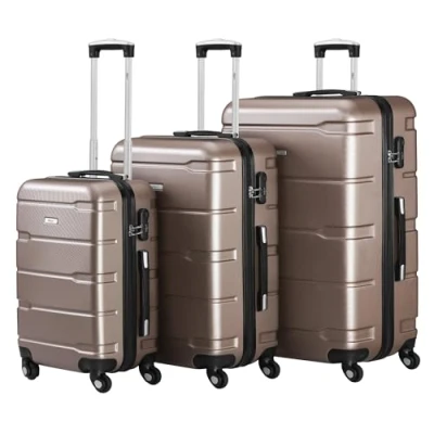 Afbeelding van Zelsius koffer set ABS hardshell met cijferslot, 4 wielen en interne scheidingswand handbagagekoffer delig, trolley, groot, bagageset, champagne, 3 delig