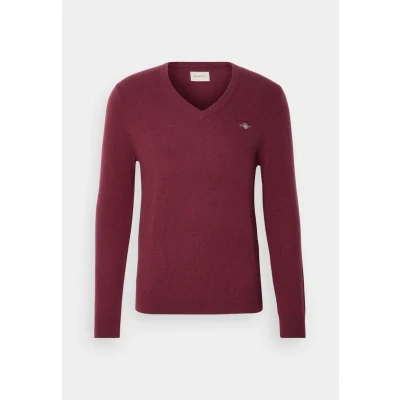 Afbeelding van GANT Extra fijne lamswol met V hals, bordeauxrood (wine red), M