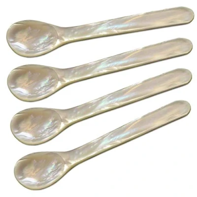 Afbeelding van EDZARD Set van 4 paarlemoer lepels Kaviaarlepels Eierlepels echt zee parelmoer (geen gekweekte parel!), Hoogwaardig handwerk, afgeronde hoeken, lengte ca. 12 cm