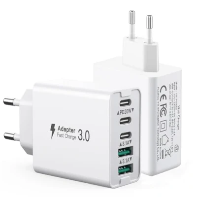 Afbeelding van [2 stuks] USB C oplader, 50W 5 poorts snellaadblok, met 3 en 2 QC, PD snellader, wandlader type laadstekker, compatibel iPhone 12/13/14/15/Samsung S24/S23/S22/Google
