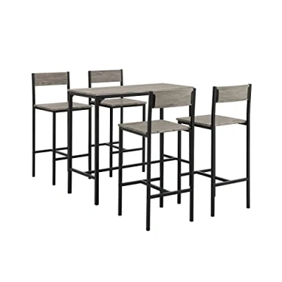 Afbeelding van SoBuy OGT14 N Bartafelset 5 delige Bartafel Tafel met 4 Krukken Tuinset Eettafel Bistrotafel Stoelen