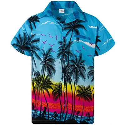 Afbeelding van Funky Hawaiiaans Overhemd, Hawaii Korte Mouw, Beach, Turkoois, M