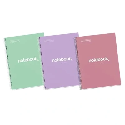 Afbeelding van Miquelrius Verpakking met 3 notitieboeken emotions A4, 80 vellen 90 g/m², geruit 5 x mm, 1 gekleurde strip, microgeperforeerde spiraal, extra stijve omslag, 4 boringen, moderne pastelkleuren