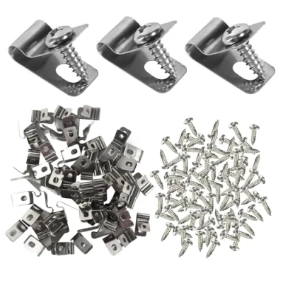 Afbeelding van Zaunddraadklemmen, 100 stuks, draadklemmen, roestvrij staal, draadklemmen met schroeven, landbouw, omheining, bevestigingsclips, kabelklemmen voor metalen hek en houten omheining