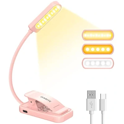 Afbeelding van GARITE Boeklamp, USB C Oplaadbare 10LED Leeslampen met Traploos Dimmen, Batterij Lange Levensduur, Opklikbare Leeslamp 3 helderheidsmodi (Warm&amp;Koel&amp;Wit) voor Lezen, Nachtkastje, Reizen, Tablet