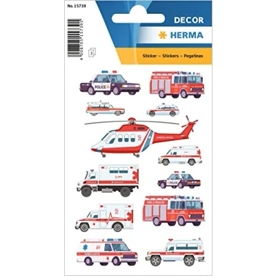 Afbeelding van HERMA 15739 Stickers reddingsvoertuigen klein, 36 stuks, autostickers met blauw licht, reddingswagen, brandweerhelikopter, politieauto, motief, kinderetiketten voor fotoalbum, dagboek, scrapbooking,