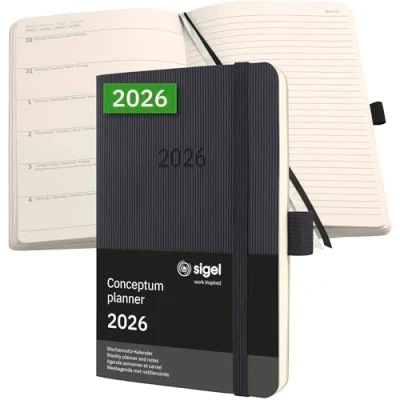 Afbeelding van SIGEL C2625 Wochennotiz Kalender Conceptum 2026, ca. A6, , schwarz: Agenda Conceptum, Classic, Softcover