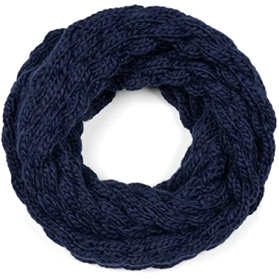 Afbeelding van styleBREAKER Dames Gebreide Lus Sjaal Effen met Bubbel Patroon, Warme Winter Sjaal, Framboos Patroon Buisvormige 01018167, Kleur:Donkerblauw