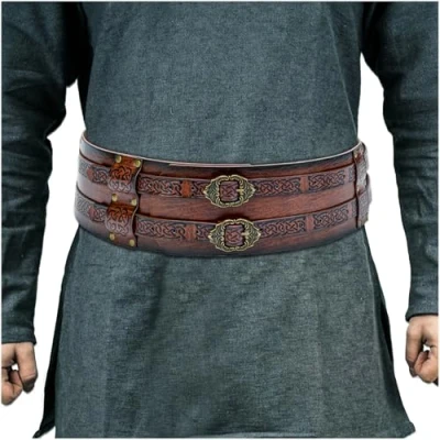 Afbeelding van HiiFeuer Viking Brede Riem, Middeleeuwse Kunstleer Armor Riem Ridder Korset LARP Halloween Kostuum（Bruin）