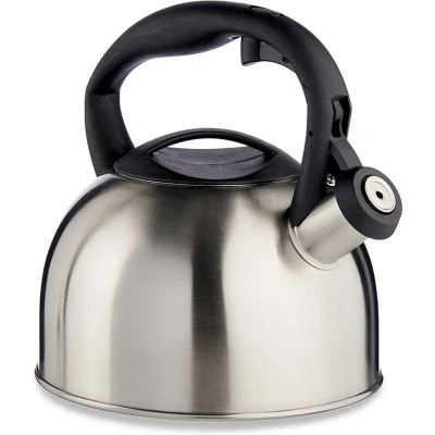 Afbeelding van Kinvara Huis/keuken of camping fluitketel / waterkoker rvs 2.5 liter zilver/zwart Fluitketels